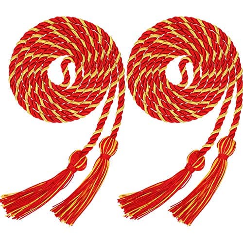 Yaomiao 2 Pieces Graduation Cords Polyester Yarn 2025 Honor Cord with Tassel for Graduation StudentsRed with Gold
