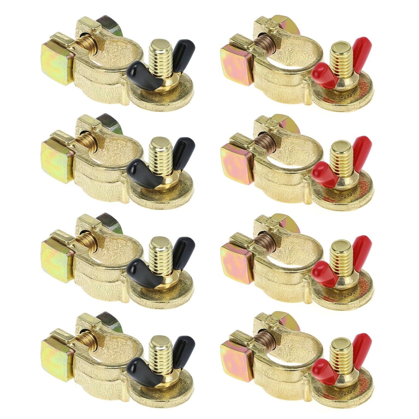 QWORK Brass Marine Grade Battery Terminal Top Post 4 Pairs Battery Terminal Connectors Battery Terminal Clamps for Boat Car RV Fit All Standard Top of Post Batteries 4 Positive 4 Negative