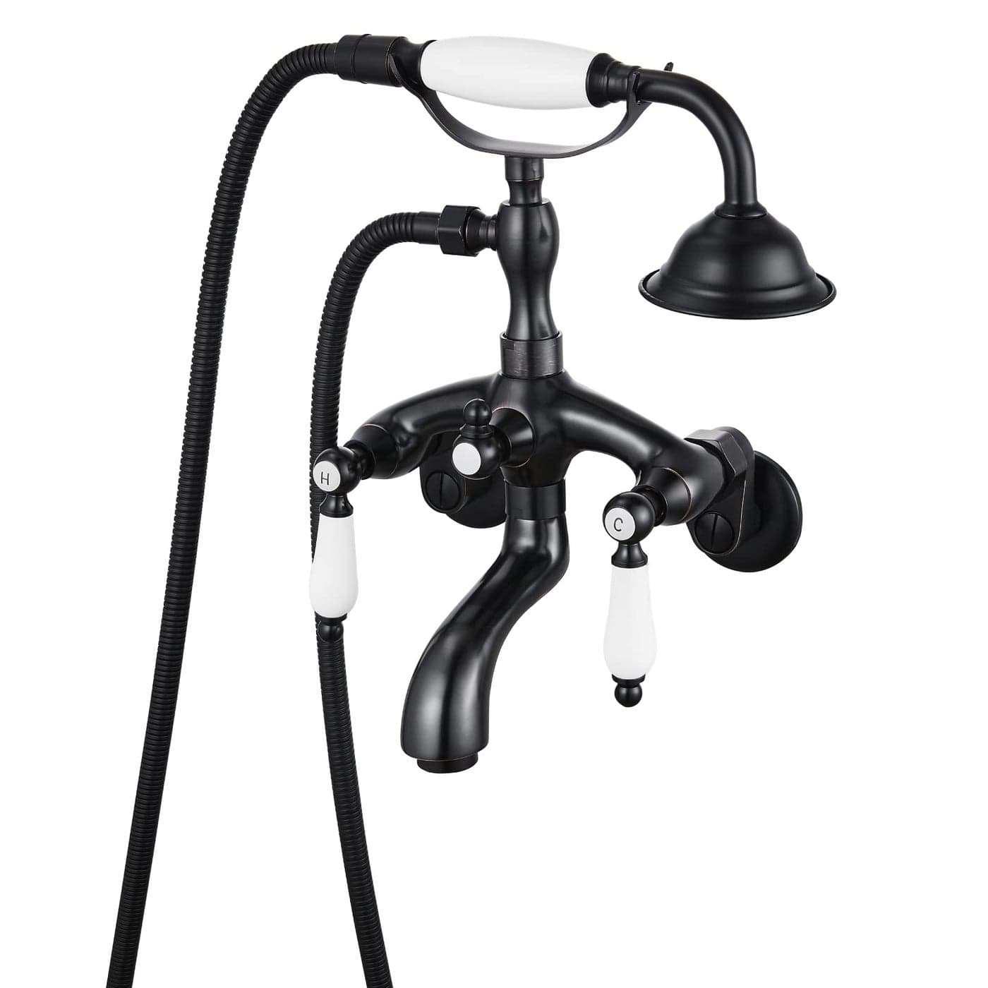 gotonovo Clawfoot Tub Bathtub Oil Rubbed Bronze Shower Faucet with Hand Shower Sprayer Wall Mount Bronze Ceramics 2 Double Handle Shower Faucet System Telephone Shape