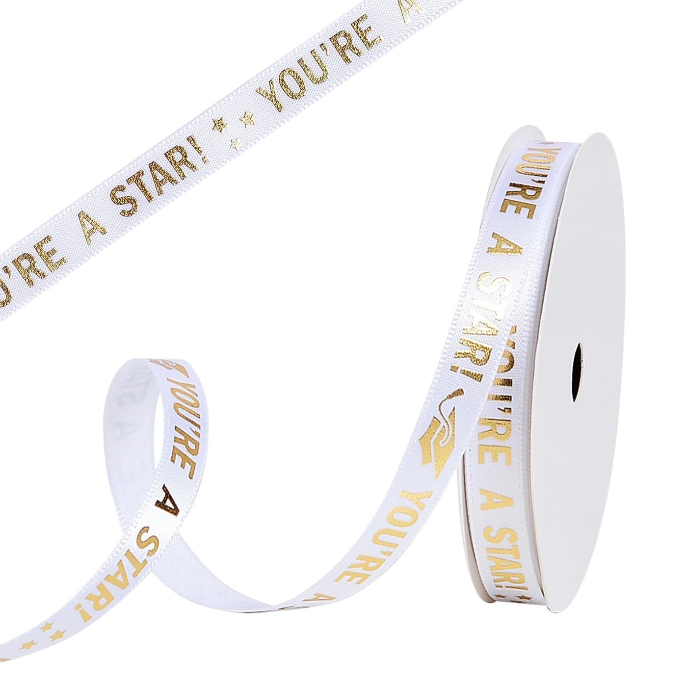 YAMA Back to School Themed Ribbon for Crafts 38 Inch 10 Yard Youre A Star Gold Satin Ribbon for Gift Wrapping Crafts Flower Bouquet Party Decoration White