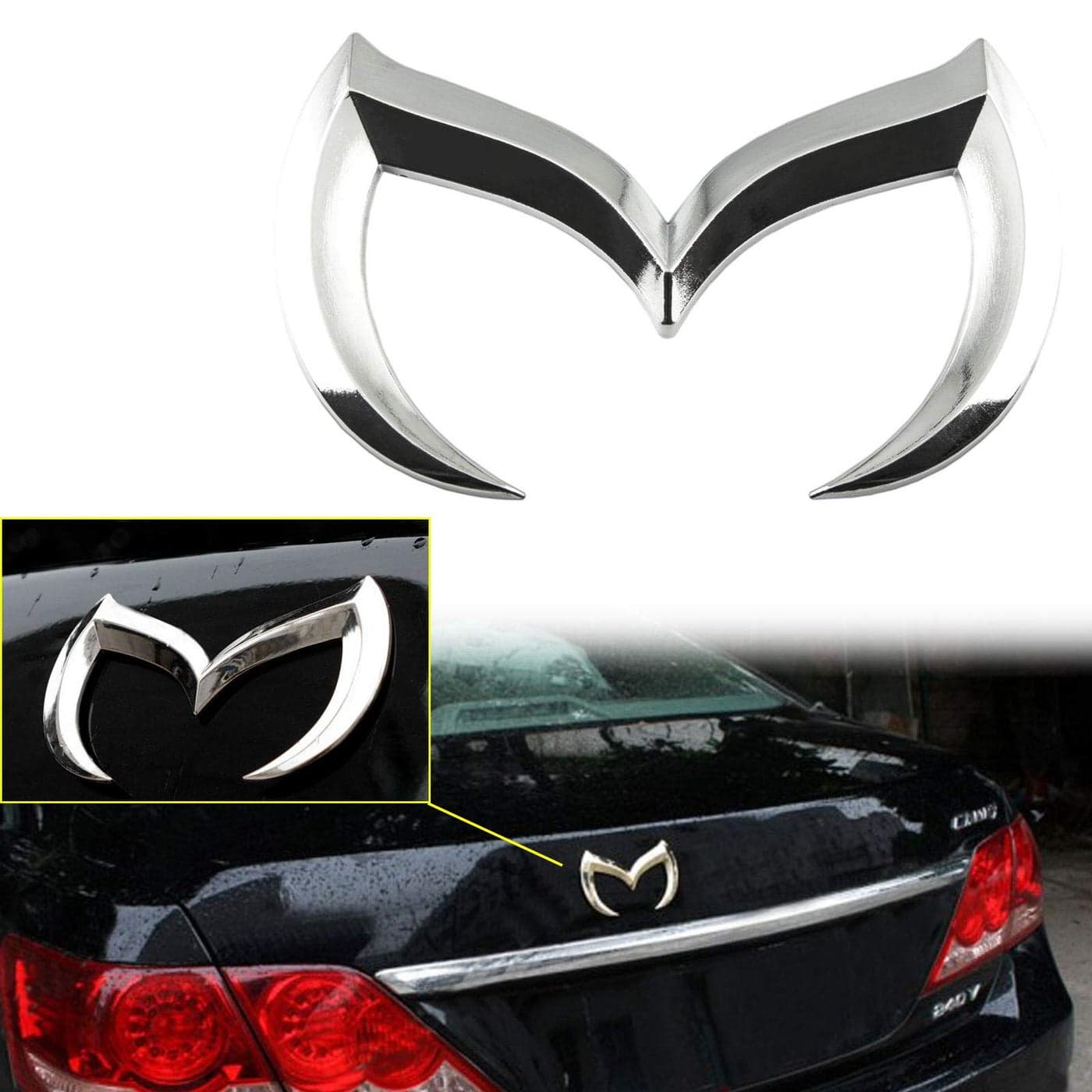 x xotic tech Rear Trunk Evil M Emblem Logo Decor Badge Decal Compatible with Mazda 3 6 CX MX Miata Silver