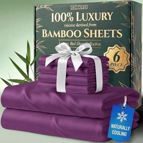 DECOLURE 100% Viscose Derived from Bamboo Sheets King Size - Luxury 6 Pc Naturally Cooling Sheets, Ultra Soft Bed Set - Deep 17" Pockets, Durable Double Stitching, Oeko Tex Standard (Purple)