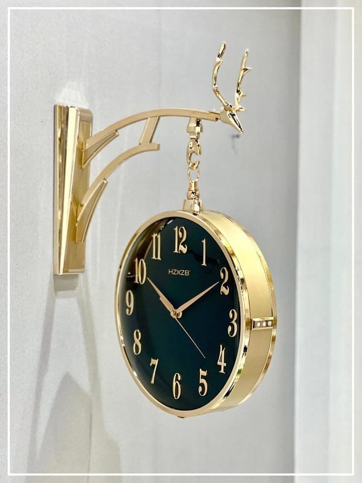 Sisliya Double Sided Wall Clock Decorative Indoor Outdoor Double Sided Hanging Train Station Clock for Patio, Garden, Office & More Antique Style Outside Corner Clock Decor (W4-Gold)