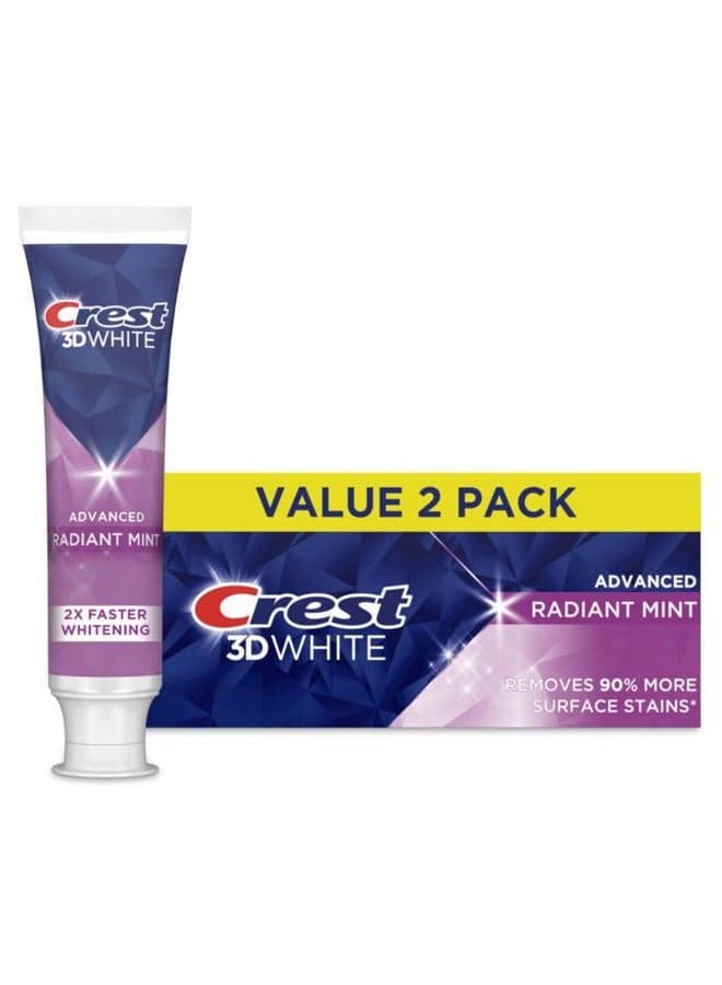 3D White Advanced Teeth Whitening Toothpaste, Radiant Mint, 3.3 oz, Pack of 2