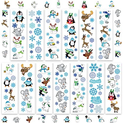 Jetec 1600 Pieces Winter Sticker Bulk Snowman Snowflake Elk Mouse Polar Bear Stickers Sheet for Winter Holiday Party Favor