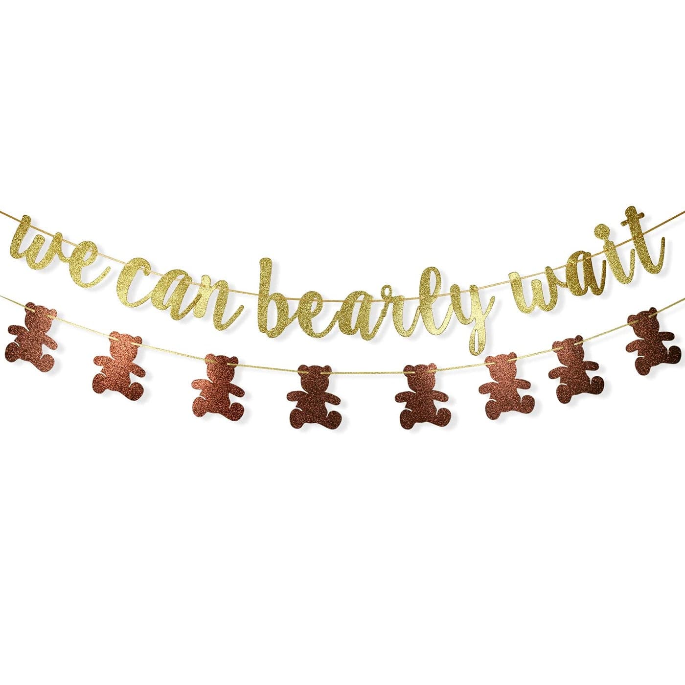 We Can Bearly Wait Glitter Banner Baby Shower Decorations Gender Reveal Party Supplies for Teddy Bear Theme Garland Gold and Brown