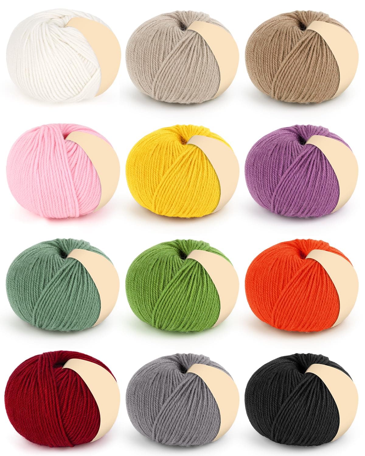 Coopay Yarn for Crocheting, 12 Premium Wool Yarns - 70% Wool 30% Cotton, 1.76oz, 164yds - Crochet Yarn for Clothes, Scarves, Blankets, Shawls (Multicolor A)