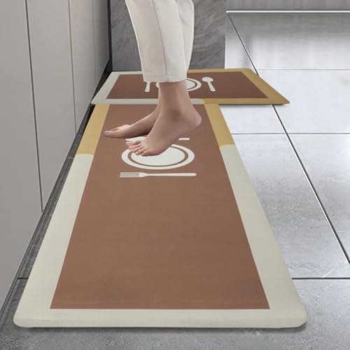 HomeCloud Rubber Kitchen Mats for Floor Set of 2 Pcs | Non-Skid, Soft Absorbent Rugs for Kitchen, Laundry, and Hallway | 120x40cm, 40x60cm| 4mm Thickness (Spoon_Knife_Mustard)