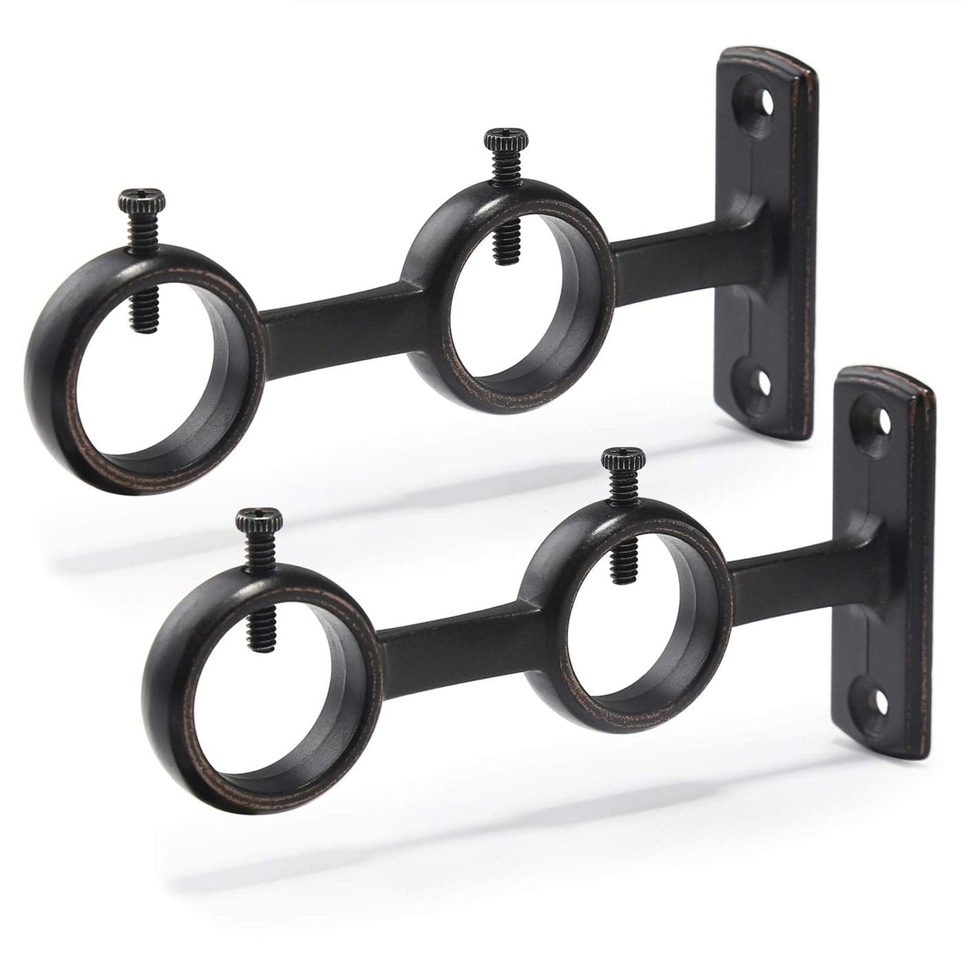 Goowin Double Curtain Rod Holder 2 pcs Brackets Hooks for Living Room Bedroom Drapery Rods Black