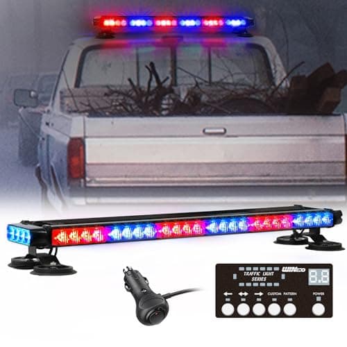 WINECO RED Blue Roof top Light bar Magnetic Flashing 56 LED Emergency Strobe Light Bar for Volunteer POV Firefighter EMS Law Enforcement Vehicles Police Cars, Double Side Safety Warning Beacon Lights