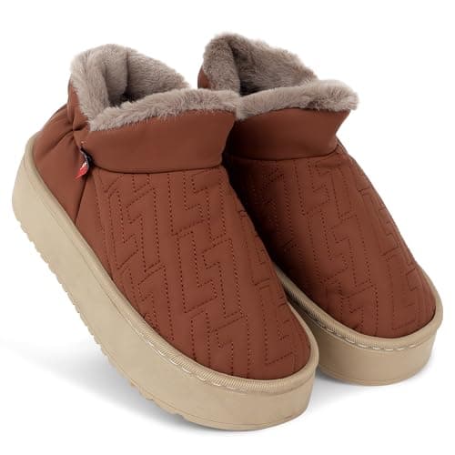 CASSIEY Comfortable Home Indoor/Outdoor Winter Fur Snow Boot |Womens Slip on Thick Sole Shoes- Coffee
