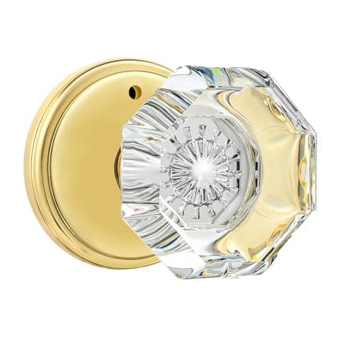 CLCTK Privacy Crystal Glass Door Knobs Interior with Lock, Modern Octagon Door Knobs for Bedroom/Bathroom, Gold/Polished Brass