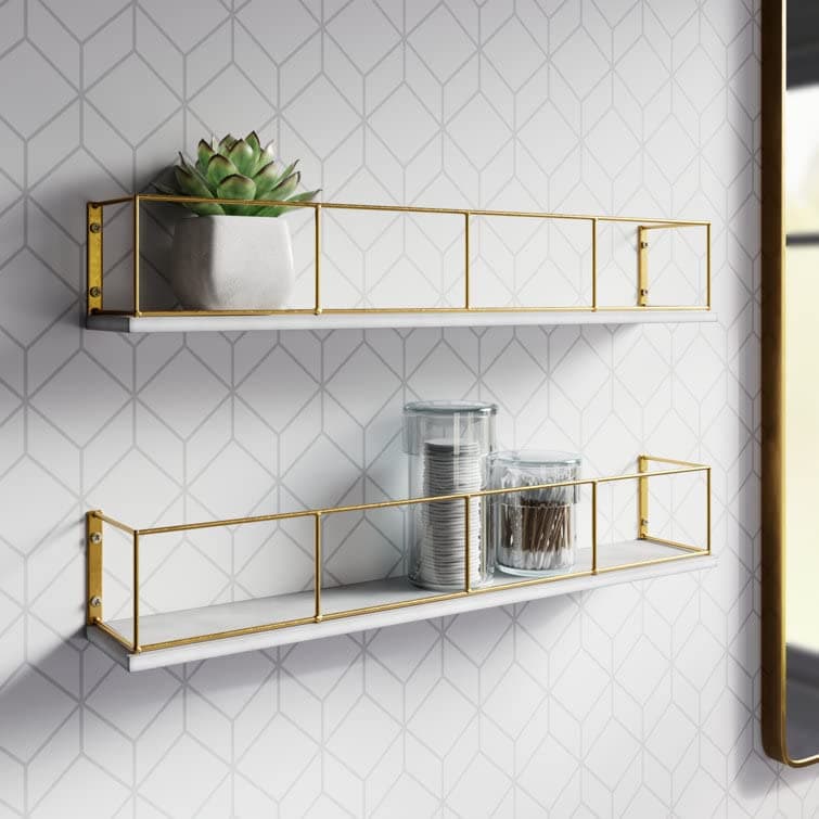 BELIEF WOOD Floating Wall Shelf: Modern and Versatile Storage Solution Bathroon Rack Adjustable Wall Shelf: Customize Your Storage Space (Golden White)