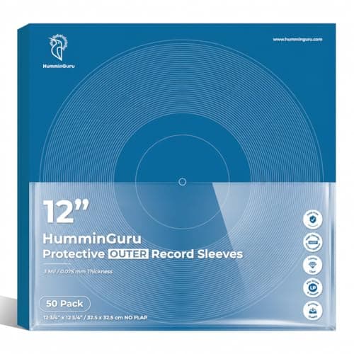 HumminGuru Vinyl Record Outer Sleeves 12 Inch Crystal Clear HighDensity Plastic Protective Outer Vinyl Sleeves for Single Double LP Album Covers HDPP 3Mil 50 Pack 12 Seamless Outer Sleeve