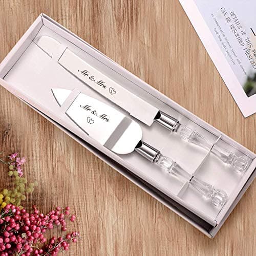 AW BRIDAL Mr Mrs Wedding Cake Knife and Server Set, Silver Cake Cutting Set for Wedding, Pie Cutter Dessert Server, Bridal Shower Engagement Registry Gifts for Couples