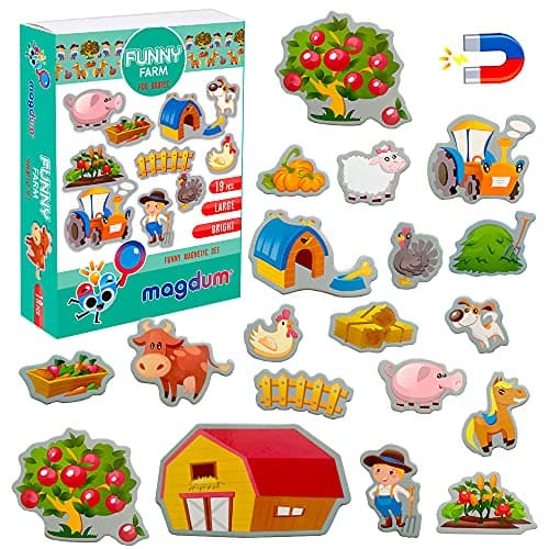 Funny Farm Animal Magnets for Kids 14 Magdum 19 Large Fridge Magnets Cute Magnetic Farm Animals Learning Toy Preschool Educational Play Set Safe Refrigerator Magnets Gift