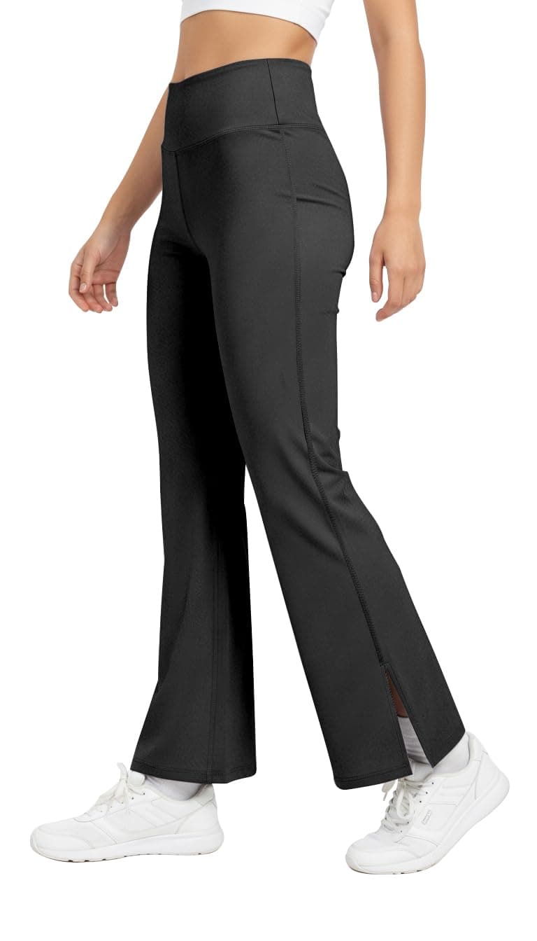 Mehrang High Waist Wide Leg with Side Slit || Stretchable Tights || Highwaist Sports Fitness Activewear Yoga Pants for Women (in, Alpha, M, Regular, Black)