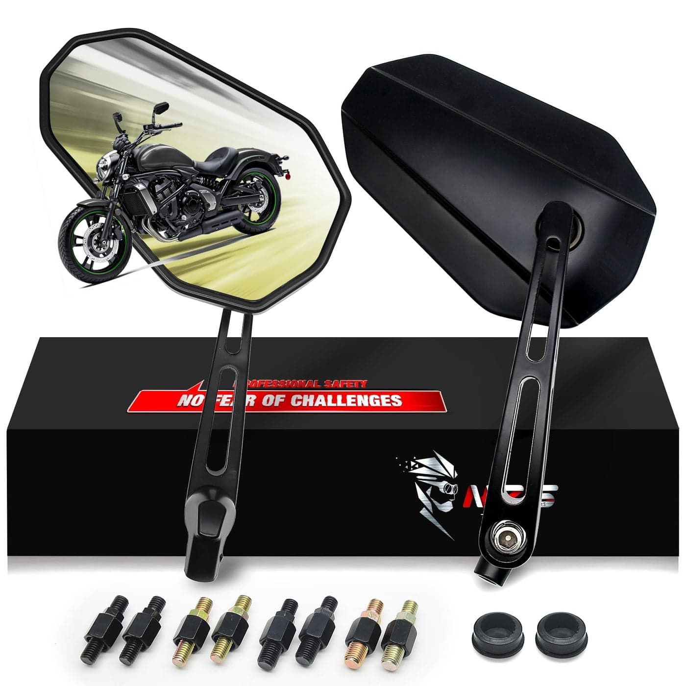 MZS Motorcycle Mirrors Universal 10mm 8mm Heavy Duty Aluminum Motorbike Rear View Side Mirror Accessories Adjustable Black Arrow Compatible Touring Cruiser Street Bike Cafe Chopper Scooter Moped