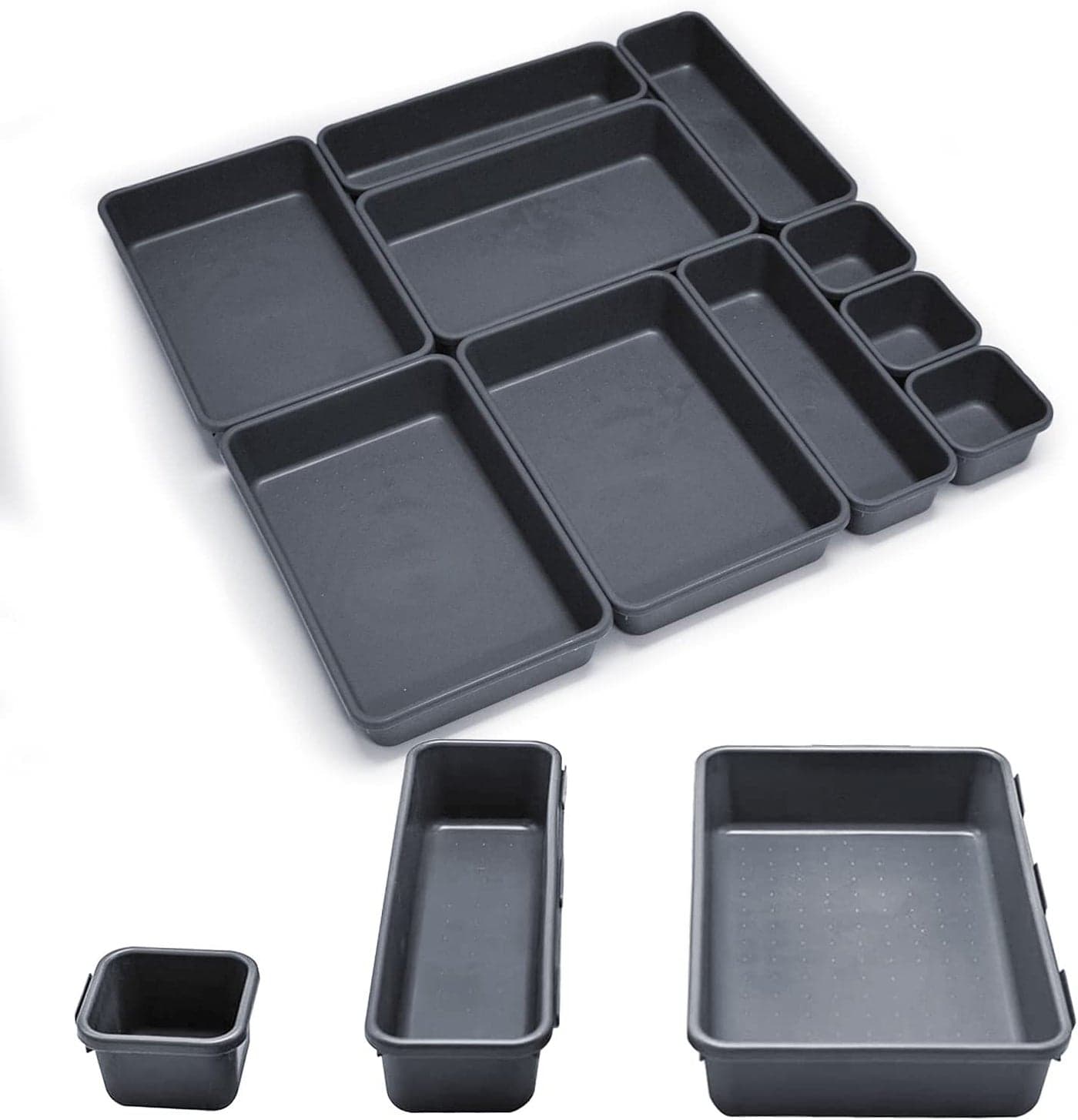 Styxon Interlocking Desk Drawer Organizer 10 Pack storage organizer for Office Bathroom Kitchen Makeup Customizable MultiPurpose Storage Durable Easy to Clean Black
