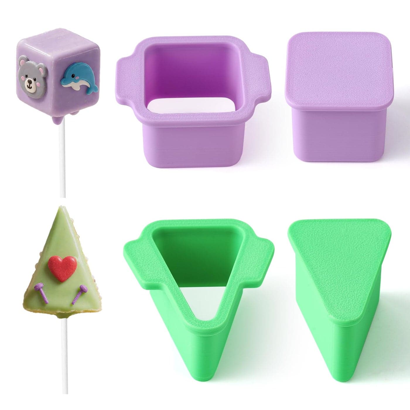 MITCHENIFY Triangle Cube Cake Pop Cutter and Pusher 3D Printed Cake Pop Molds Shapes Press Set Baking Molds for Home Baking Kids Cooking Birthday Parties Wedding Desserts