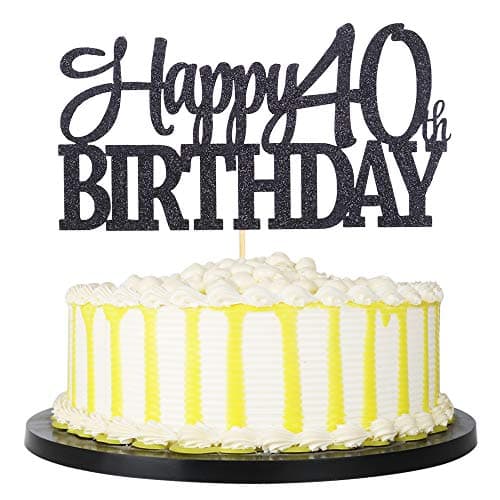 PALASASA Black Glitter Happy 40th Birthday cake topper - 40 Anniversary Party Decoration (40th)