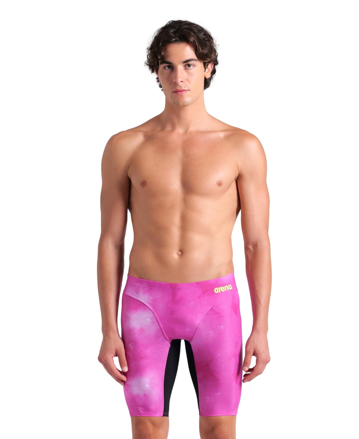 ARENA Performance Mens TieDye Swim Jammer MaxLife Athletic Practice KneeLength Swimsuit Short Competitive Training Bathing Suit Shocking Pink MultiBlack US Size 26