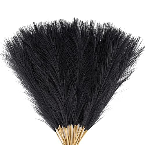 Acfruits Black Pampas Grass Small, 30 Pcs 17" Faux Pampas Grass Short Decor, Pompas Grass Flower Arrangement and Vase Filler for Boho Home Wedding Decoration