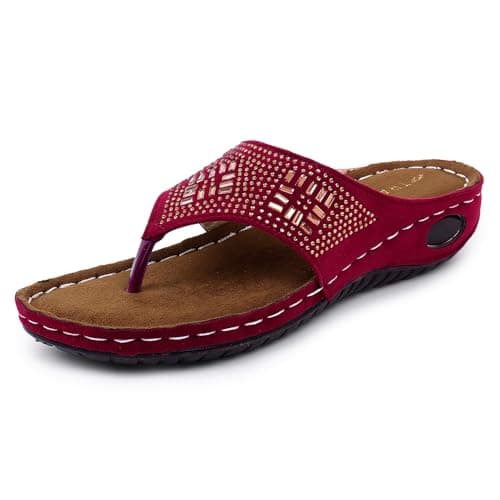 TRASE Women's Fashion Slippers | Doctor Ortho Soft & Comfortable Slip-Ons for Women & Girls | Lightweight & Stylish, Diabetic & Orthopedic Footwear, Good for Knee & Foot Pain-Cherry, 7 UK