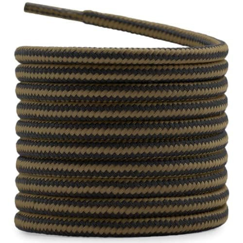 DELELE 2 Pair Round Boot Laces Outdoor Hiking Walking Shoelaces Light Brown Black Striped Shoe Lace Work Shoe Strings 63 inch