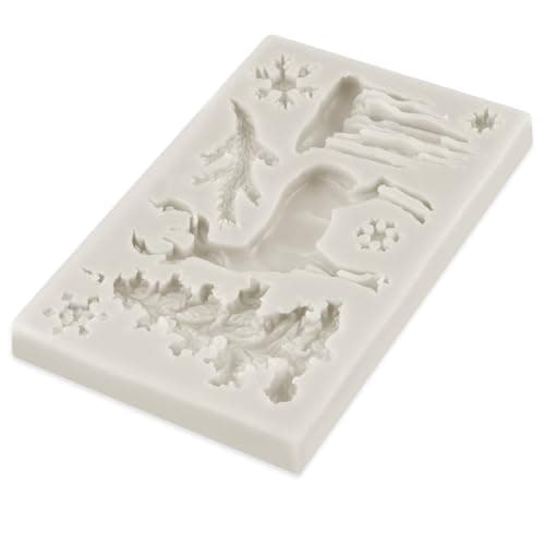 Christmas Theme Silicone Mold, 3D Deer Silicone Fondant Mold, DIY Snowflake, Elk, Christmas Tree Molds Chocolate Candy Cookie Decorating Mould for Sugar Craft Cake Decoration (Grey)