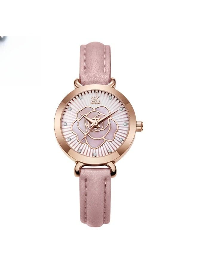 A Niche High-End Waterproof Rose Strap Wristwatch