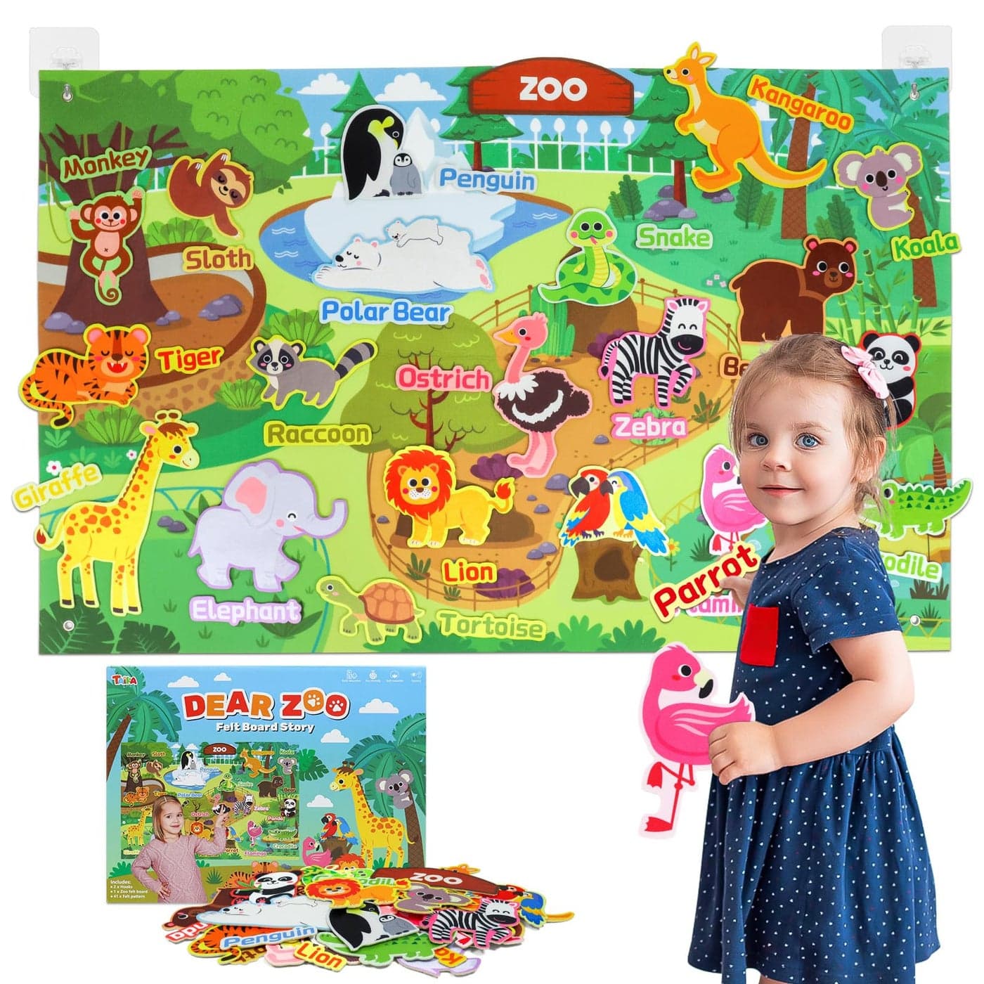 Taika 43x28 inch Zoo Animals Felt Story Board Set 41Pcs Jungle Animals Toys Thicker Flannel Board Preschool Learning Toy Interactive Storytelling Teaching Play Activity Kits