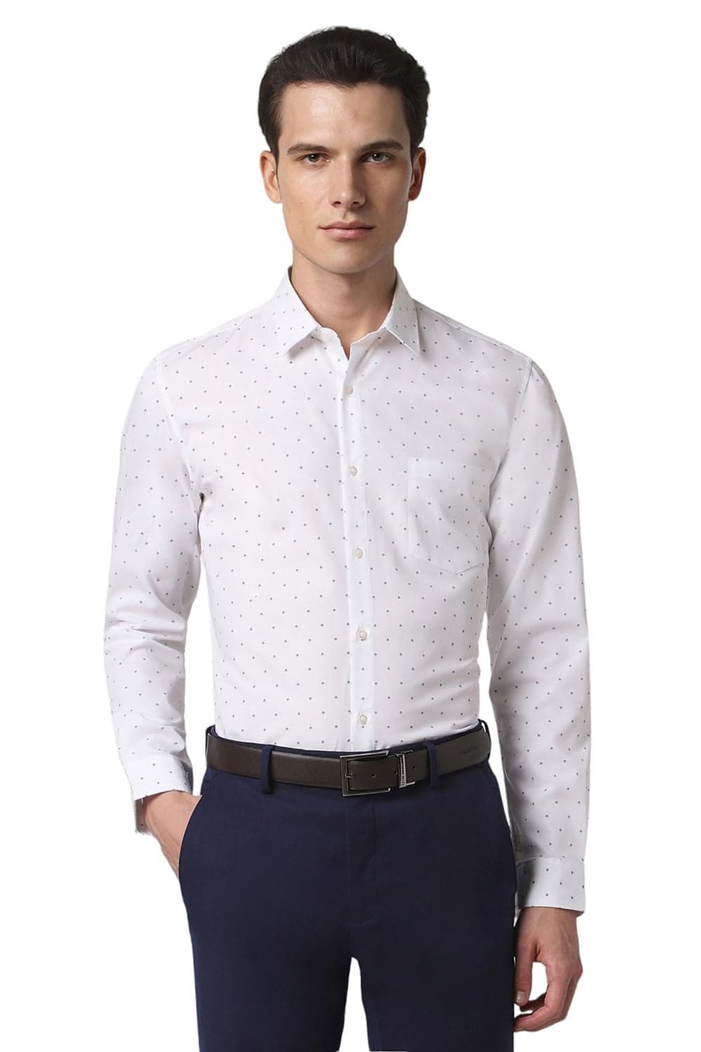 Peter England Men Cotton Slim Fit Small Ditsy Printed Full Sleeve Shirt White
