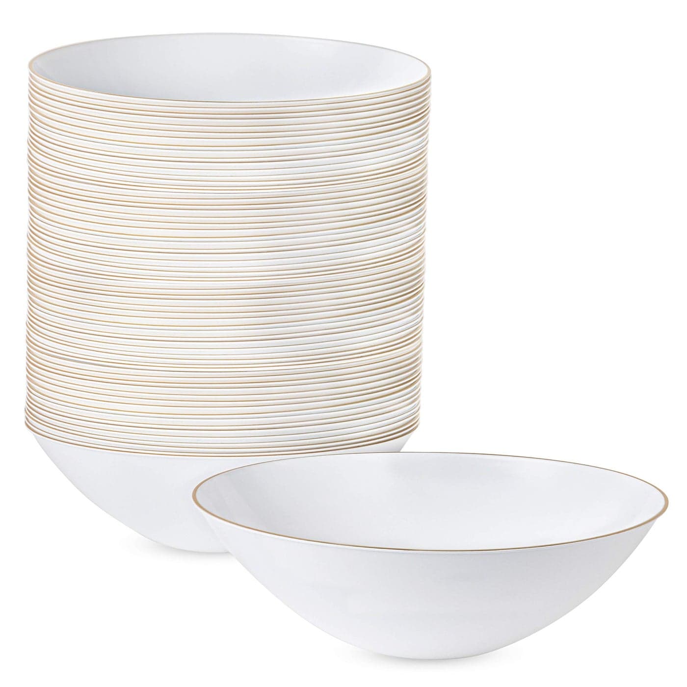PLASTICPRO 16 OZ 40 Count White Plastic Floral Design Party Soup bowls With Gold Rim Premium heavyweight Elegant Disposable Tableware Dishes