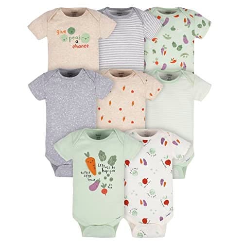 Gerber Baby 8-Pack Short Sleeve Onesies Bodysuits, Happy Veggies, 6-9 Months