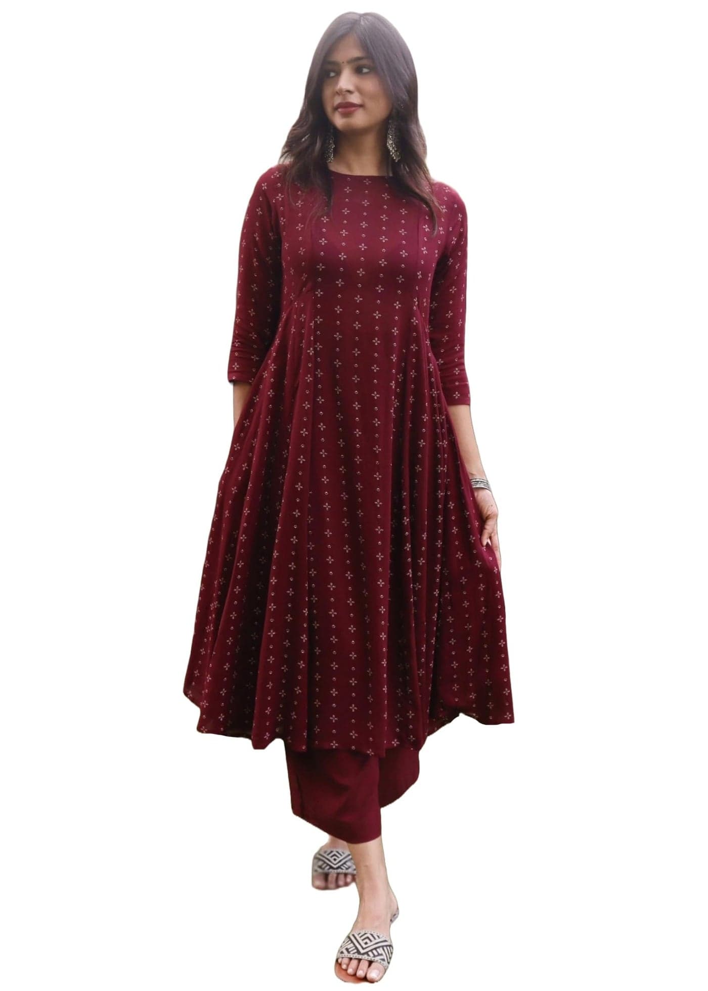 GoSriKi Women's Rayon Viscose Printed Anarkali Kurta with Pant (Candela Maroon-GS_5XL_Maroon_XXXXX-Large)