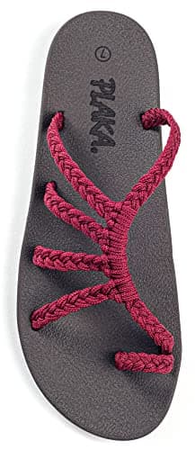 Plaka Relief Flip Flops for Women with Arch Support | Comfy Sandals for Women | Perfect for the Beach, Long Walks or Poolside | Reduces Heel & Back Pain | Sangria | Size 8