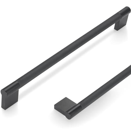 POVEFONK 6 Pack 10 inch254mm Matte Black Kitchen Cabinet Handles Knurled Cabinet Pulls Black Drawer Pulls Kitchen Hardware