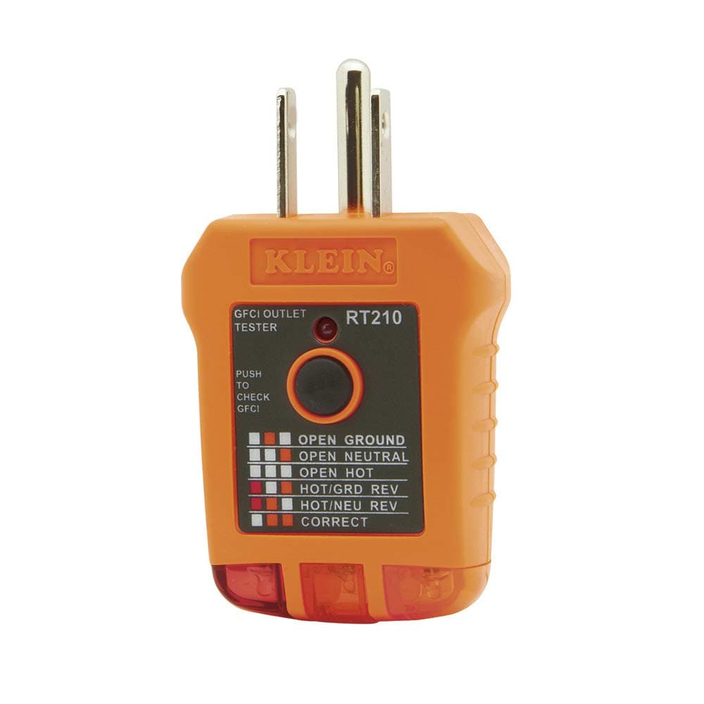 Klein Tools RT210 Outlet Tester Receptacle Tester for GFCI Standard North American AC Electrical Outlets Detects Common Wiring Problems