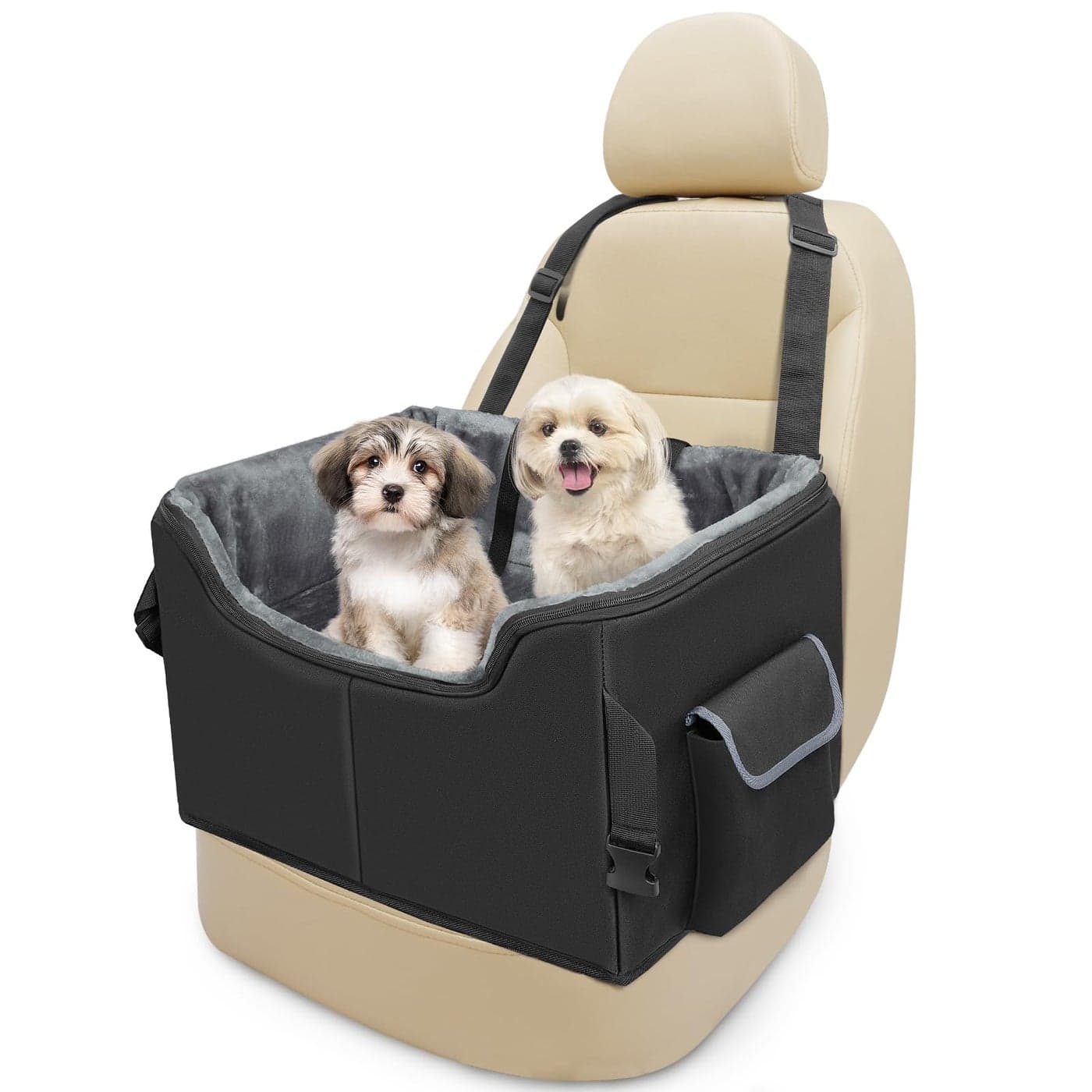 INFANZIA Dog Booster Car Seat for Small Medium Dogs, Elevated Pet Car Seats with Safety Leash for Pets Under 45Lbs, Washable Lookout Puppy Travel Car Seat with Storage Pockets (Medium, Black)