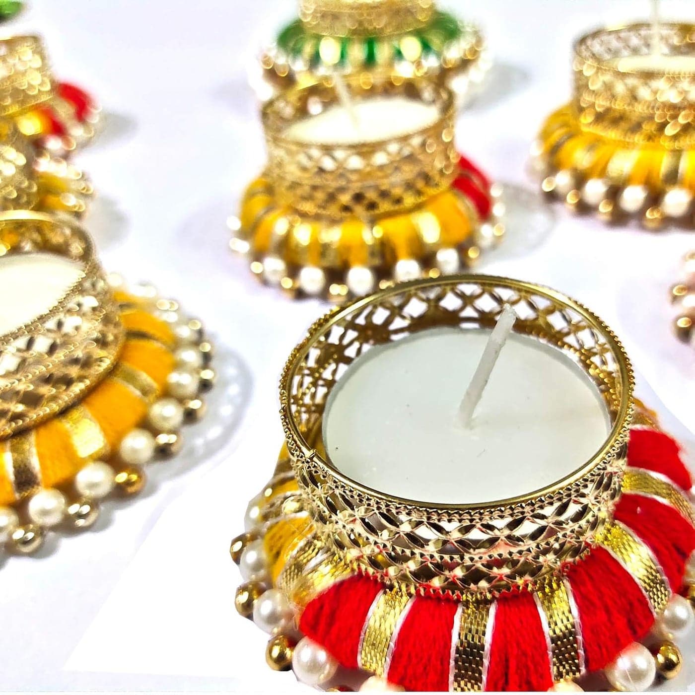 Buyent Pearl Telight Candle Holders for Home Decoration Diwali Gift Items for Home Dcor Balcony Decoration Items Diwali Decoration Items for Home Diwali Gifts Navratri Dussehra Decoration 8