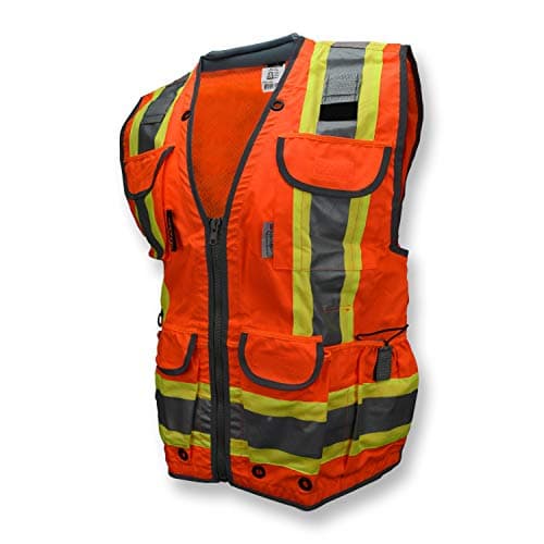 Radians SV55 Class 2 Heavy Woven Two Tone Engineer Vest with Padded Neck to Support Extra Weight in Cargo Pockets, Orange, Medium