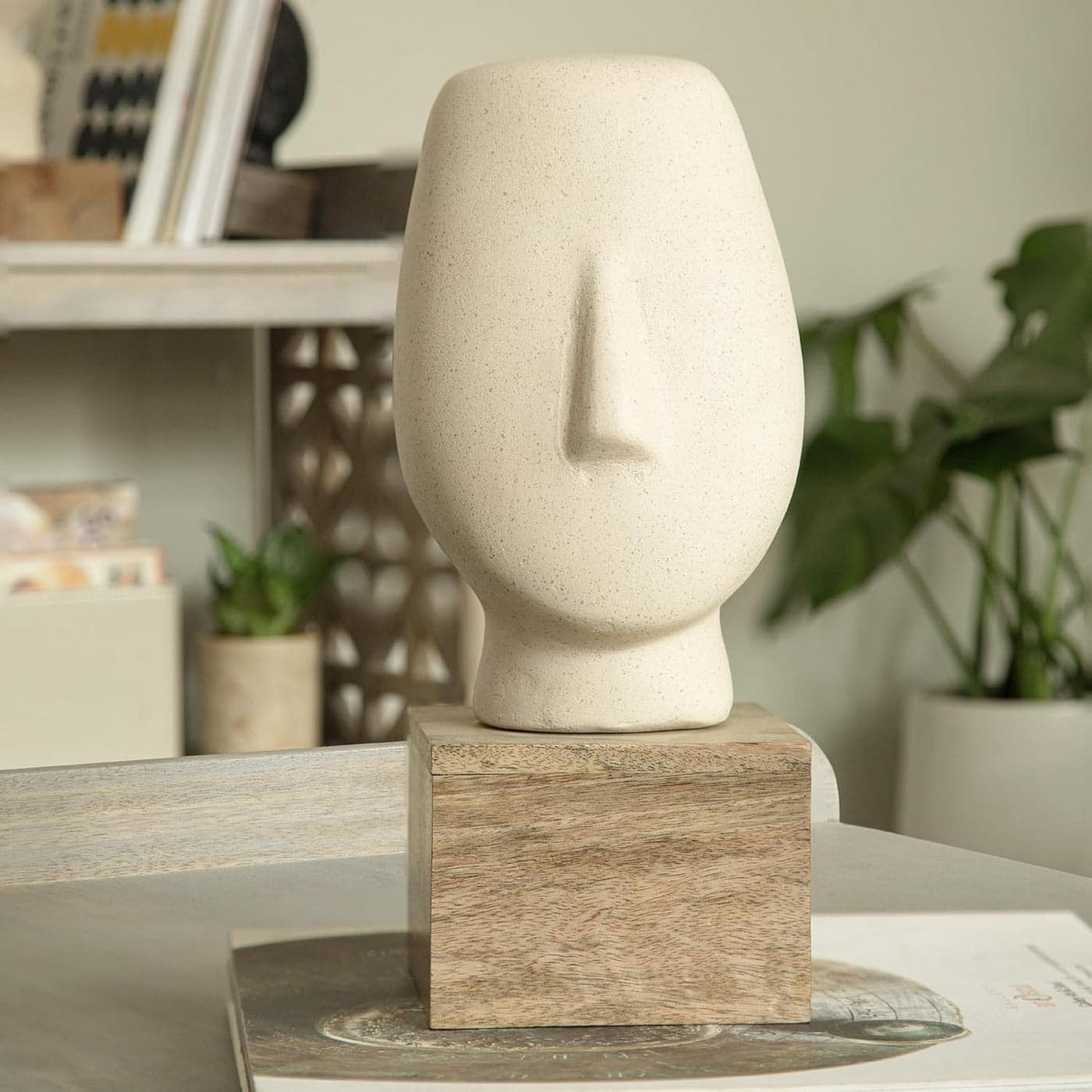 Ellementry Firm Face Ecomix Sculpture White Home Decor Showpiece Figurines Gifts for Living Room Bedroom Table Top Decoration Accessories Decorative Gifting Item for Any Occasion