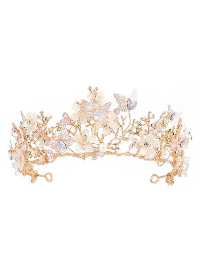 Bride Wedding Flower Crowns and Tiaras Bridal Butterfly Tiara Baroque Queen Crown Crystal Costume Party Hair Accessories for Women and Girls