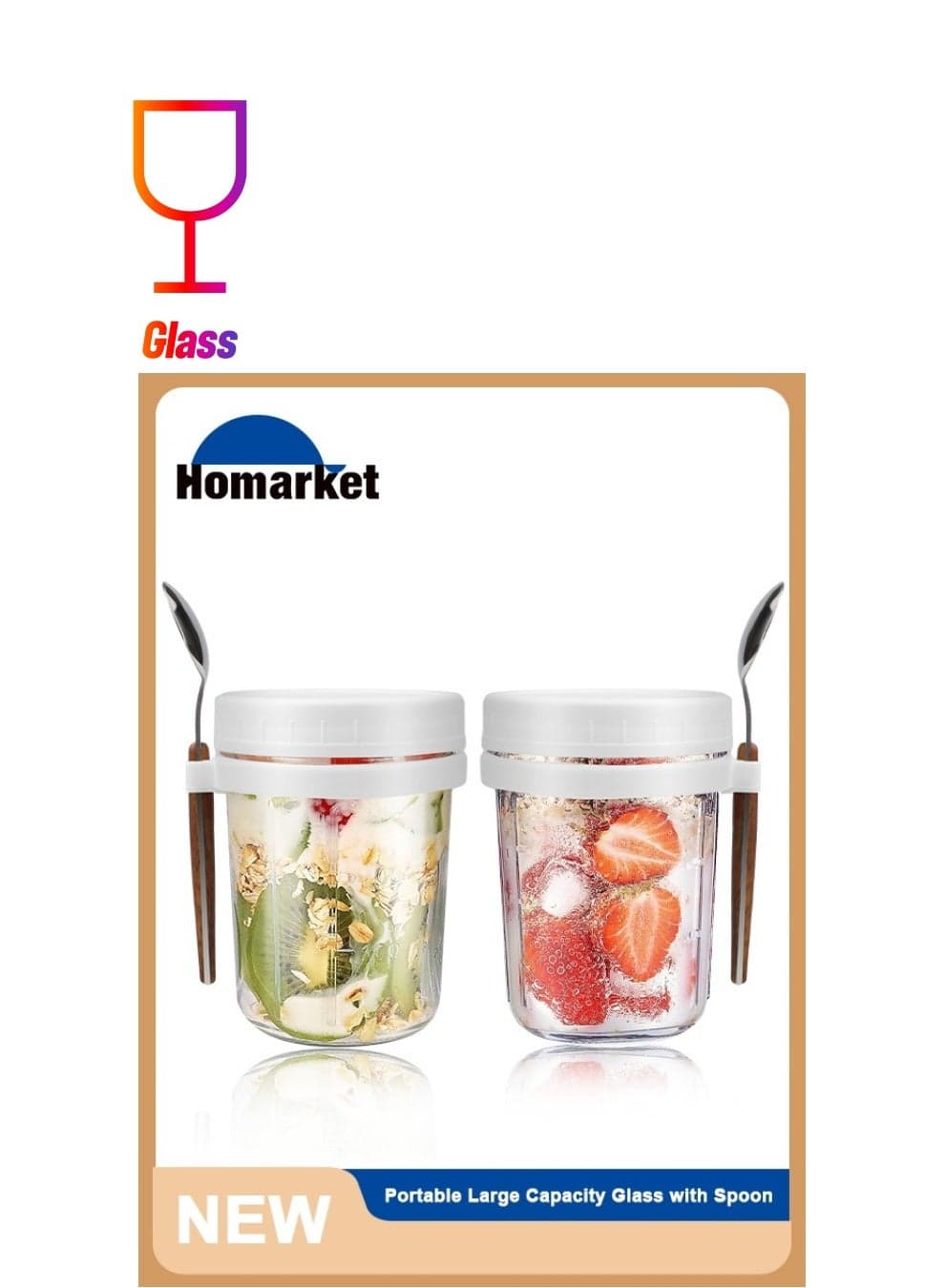 2 Pack Overnight Oats Containers with Lids and Spoons, 350ML Glass Jars for Oatmeal Container, Large Capacity Airtight Jars Leak-Proof Meal Prep Jars for Milk, Cereal, Fruit (White)