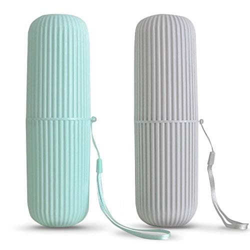 Sunenlyst 2Pcs Travel Toothbrush Holder, Portable Toothbrush Case for Traveling, Camping, Business Trip and School, Multifuction Plastic Toothbrushes Toothpaste Set with Two Colors(Length:7.7"