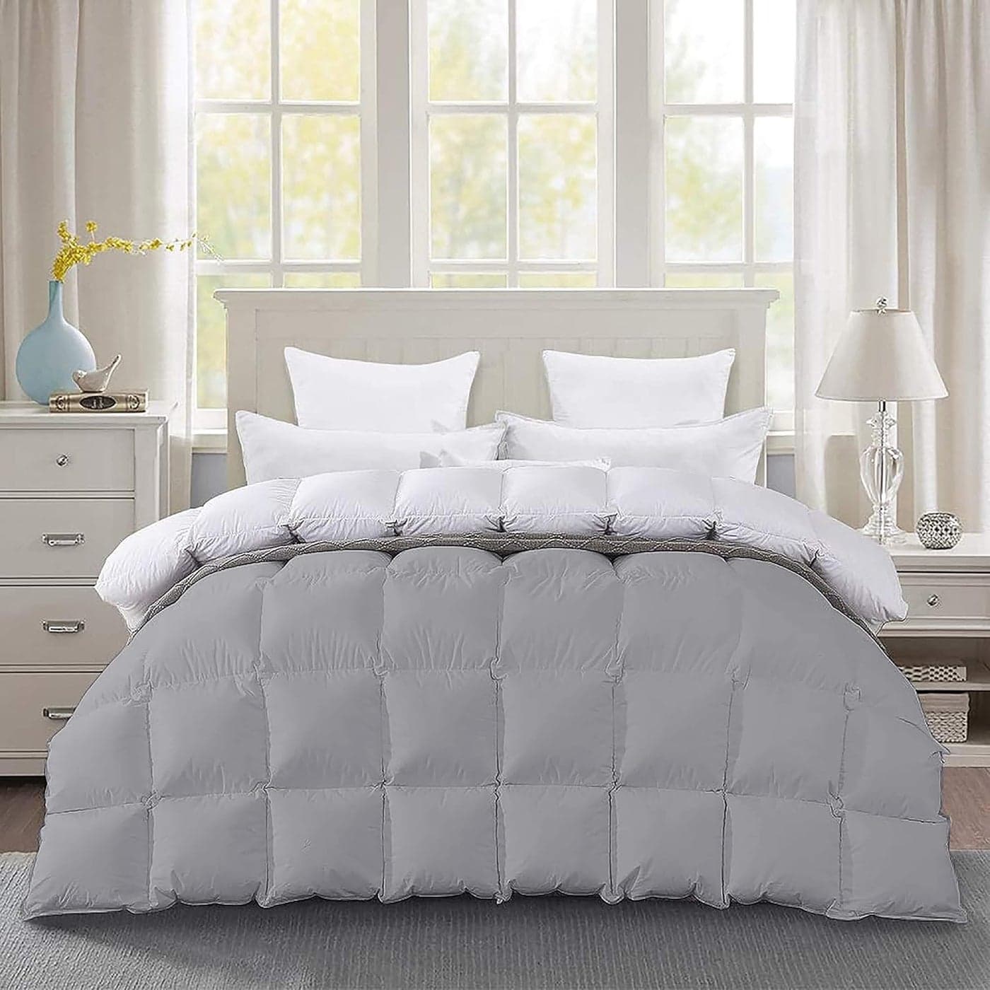 Filbert Premium 300 GSM Comforter Super Soft Fluffy Revesible Comforter 90 x 100 Inches228cm x 254cm Double Bed ComforterSilverWhite