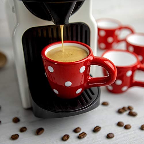 City to Cottage Ceramic Espresso Cups of 4, Small Expresso Shots, Demitasse, Perfect for Espresso Machine, Handcrafted Cups (Red Polka dot)