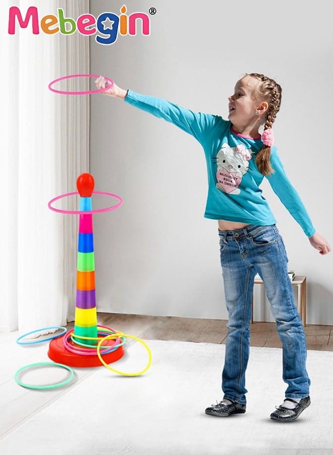 Ring Toss Game Set with 8 Rings, Stacking Cups Toy, Baby Educational Toys, Easy to Assemble and Disassemble, Great for Parties, Physical Activities, Family Game and Team Games