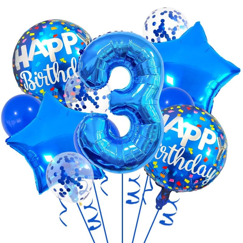 3rd Birthday Large Foil Balloons Blue Balloon Decorations for 3rd Birthday Party BoysBoys 2nd Birthday Party Decorations Supplies Blue 3